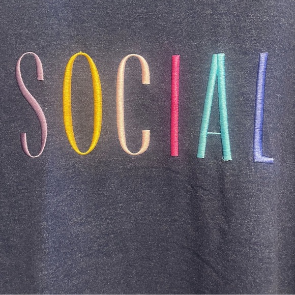 Wildfox Social Graphic Embroidered Sweatshirt XL Navy Oversized Cozy Pullover - Picture 7 of 12